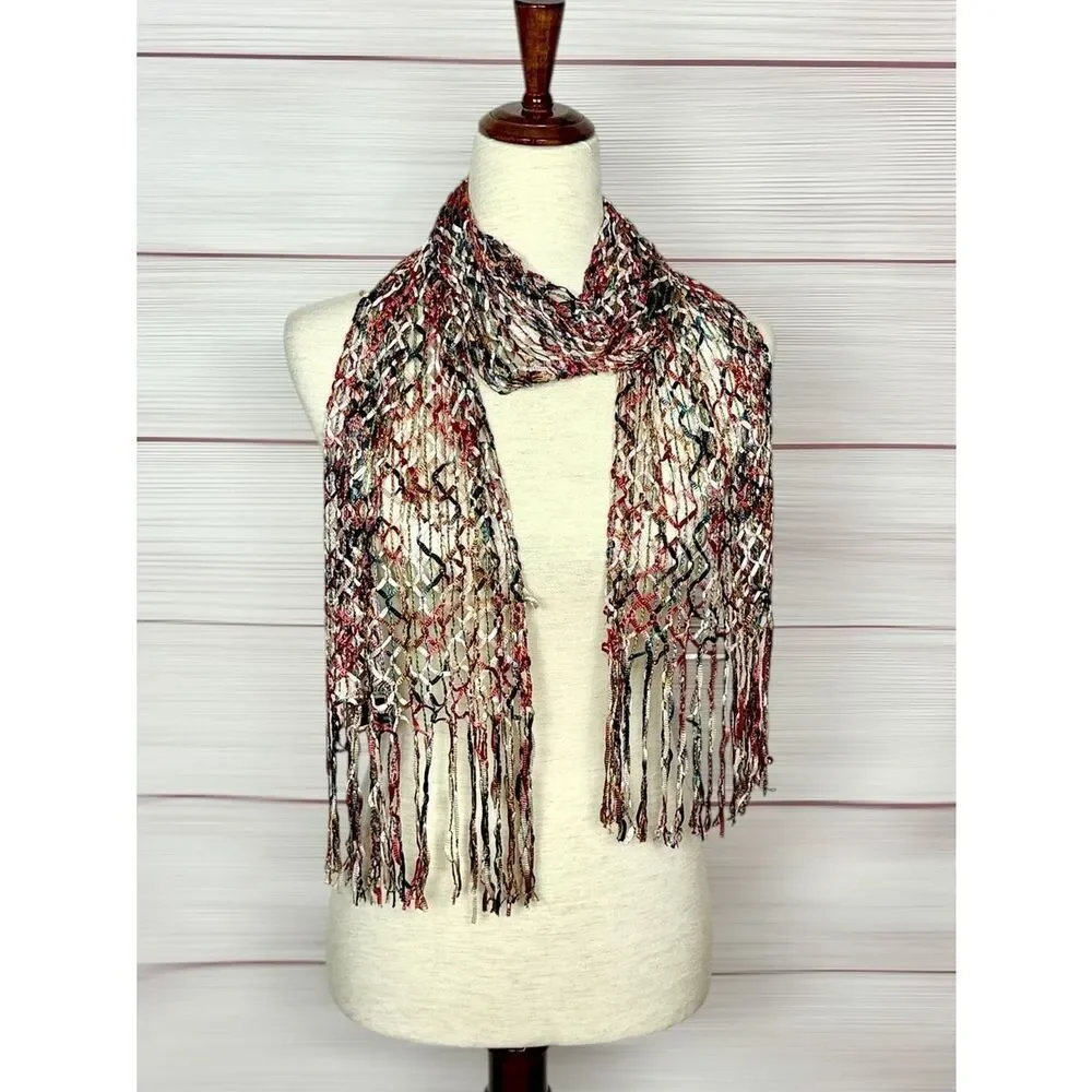 Saldarini Italy Ribbon Yarn Net Scarf Multicolor Open Weave Mesh Lightweigh